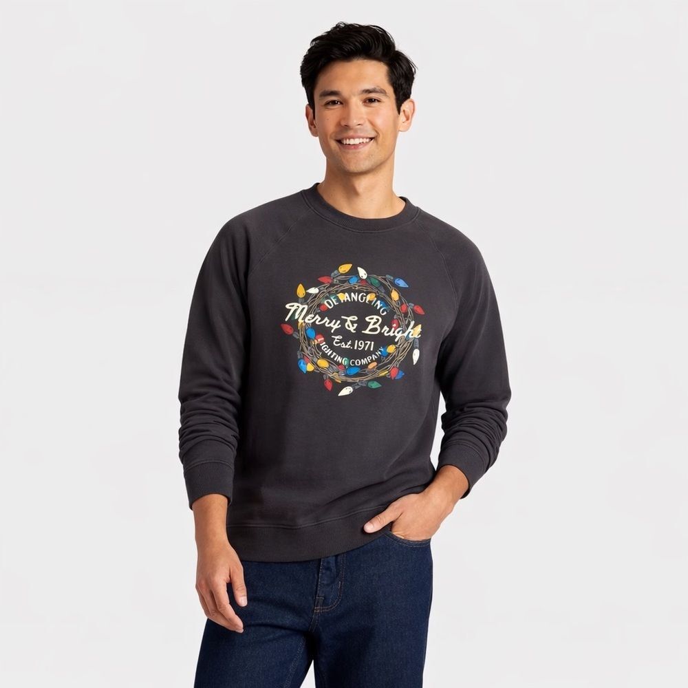 Goodfellow & Co Men's Vintage French Terry Crewneck Sweatshirt Wached Black Sz M